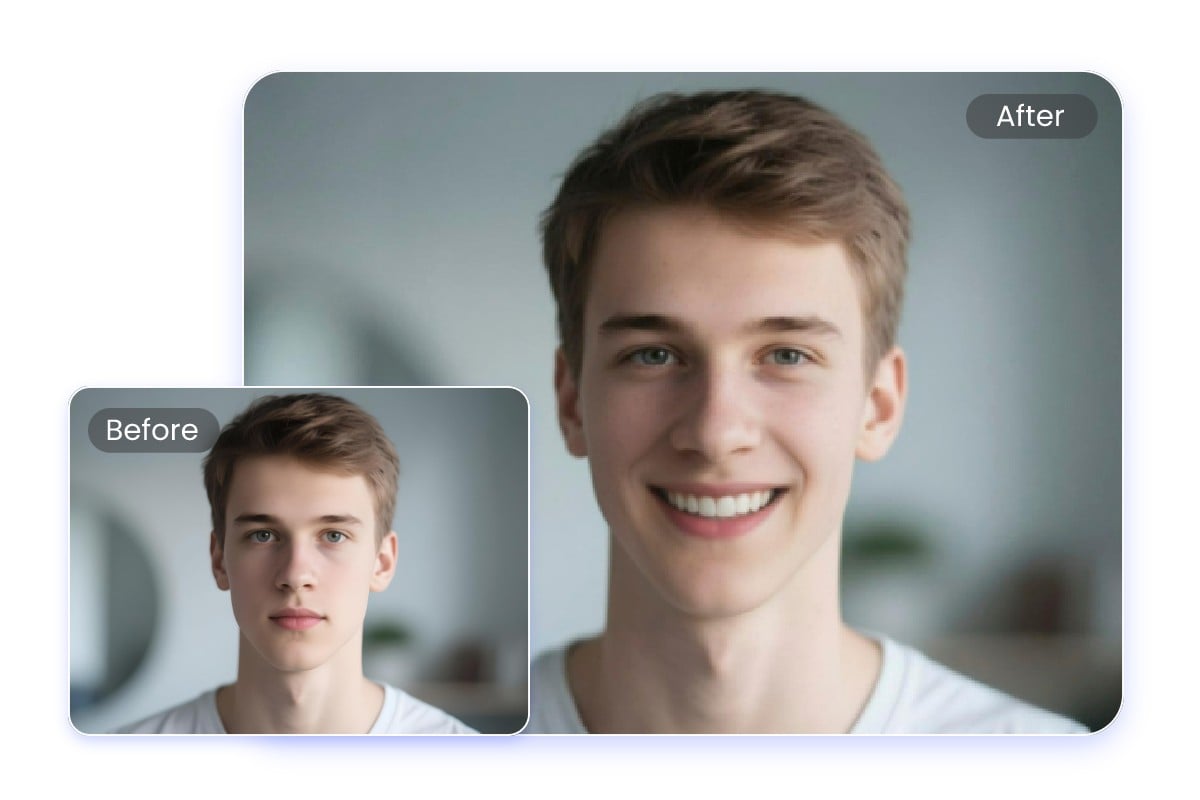 Add an ai smile filter to a male portrait photo