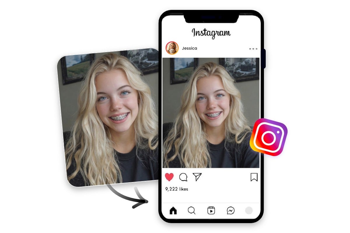 Add braces on your photo to post on social media