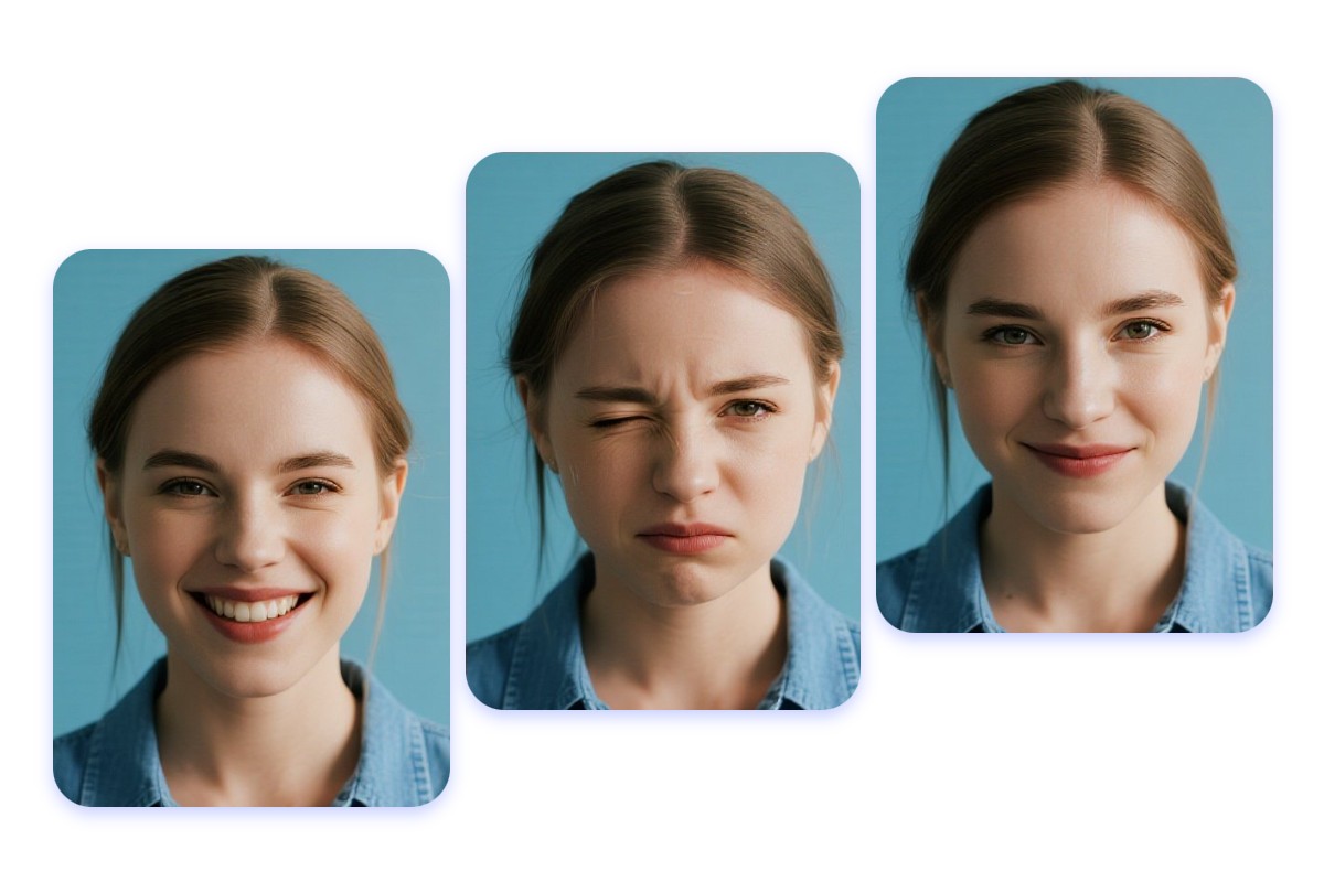 Add different expressions to a photo of a woman