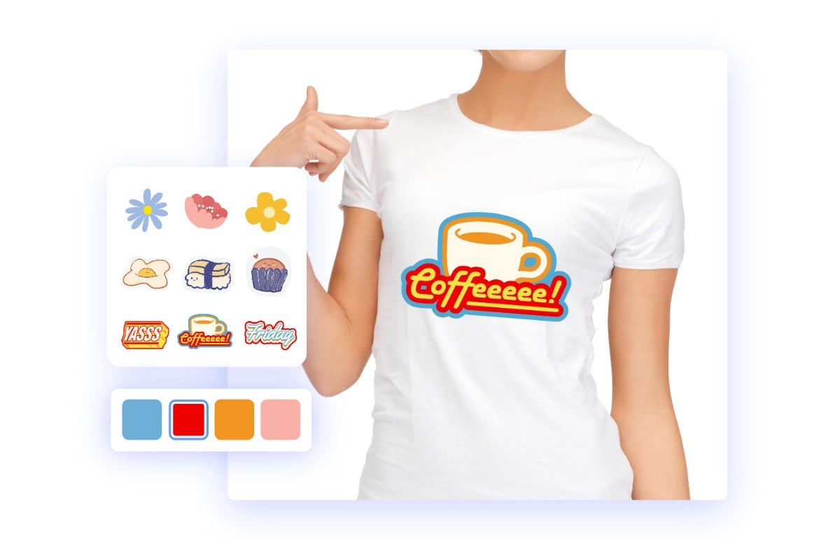 Add different stickers to the shirt design