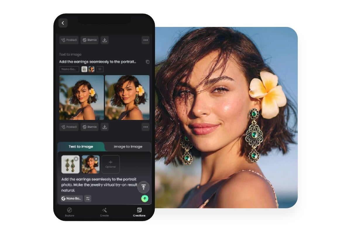 Add earrings to a female photo in fotor mobile app