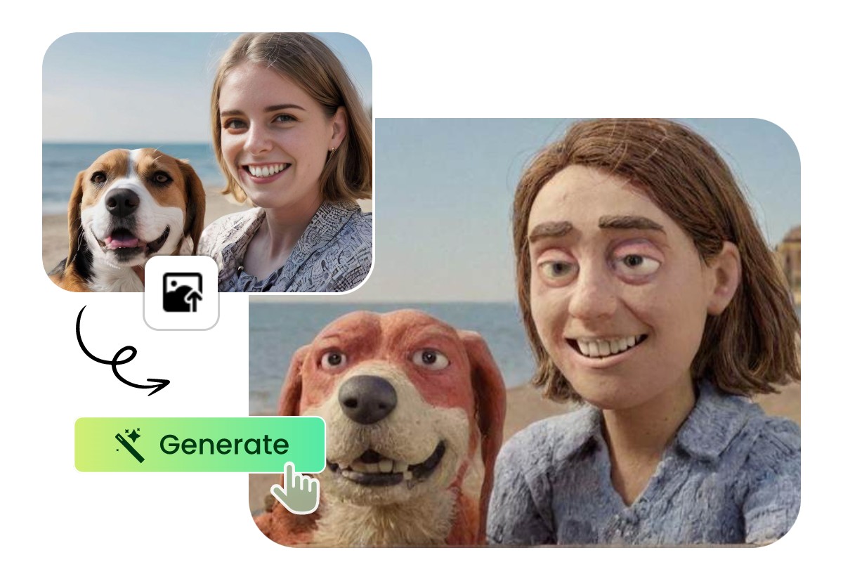 女性と子犬の写真にFotorの粘土フィルターを追加する