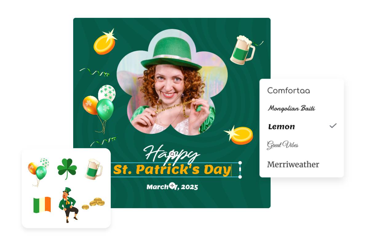 Add frame stickers and change font to customzie the st patricks day image