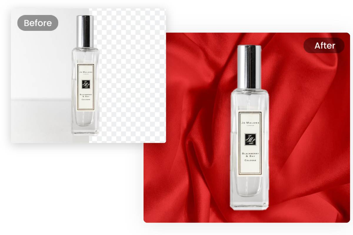 Add red background to the perfume product in fotor