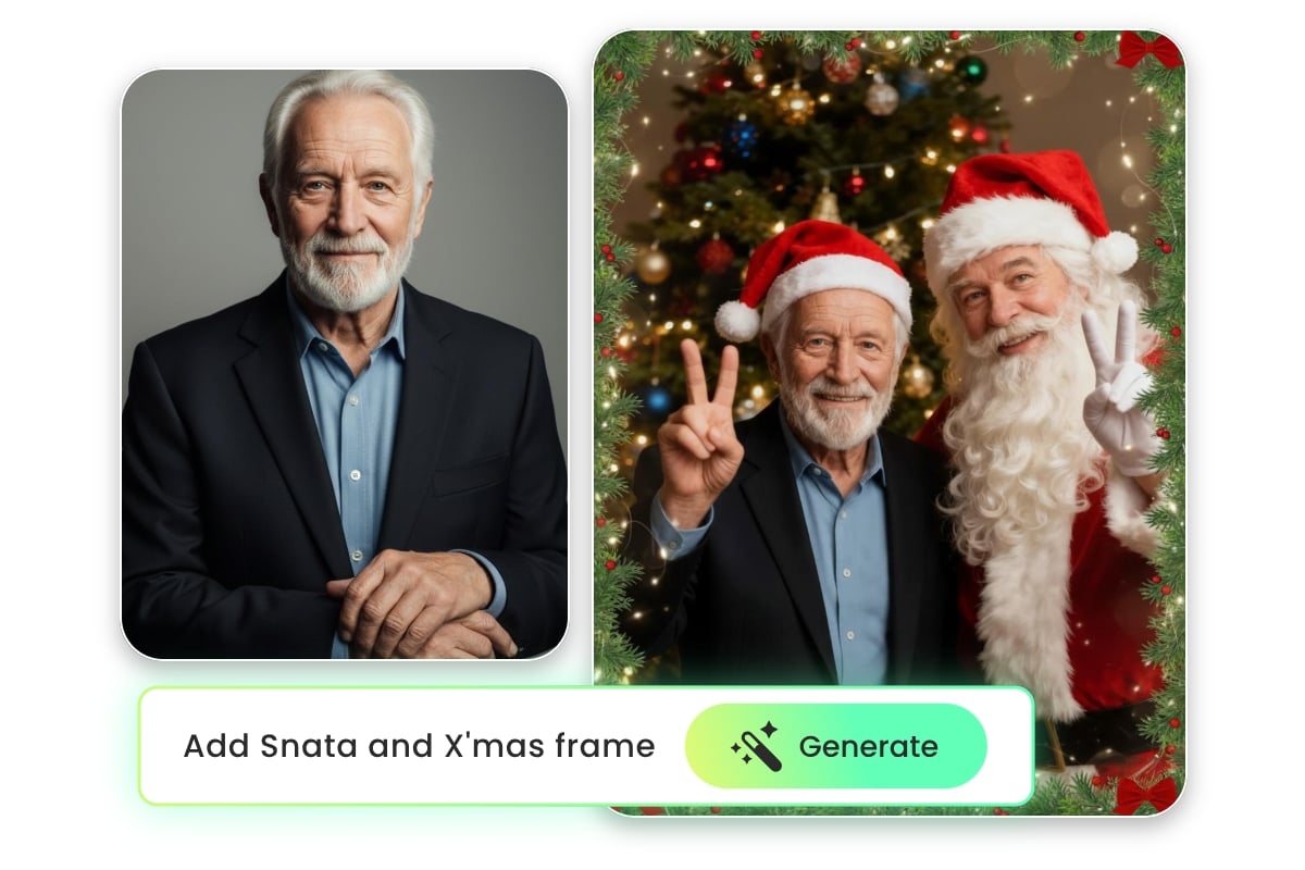 男性の写真にサンタとクリスマスフレームを追加