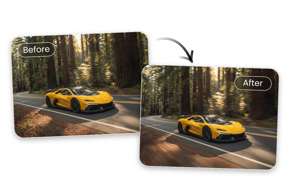 Add shadow and motion blur to a yellow racing car image