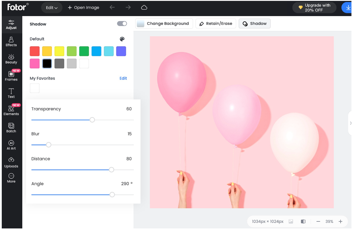Agregar efecto sombra a la imagen del globo en Fotor
