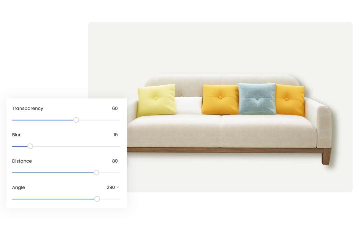 Ajouter une ombre sur une photo d'un canapé avec la boîte d'ajustement