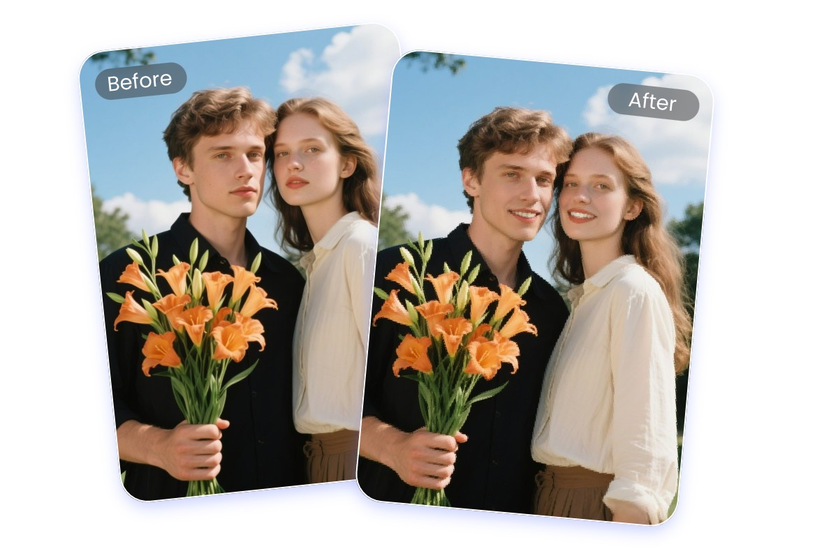 Add smiles to a group photo of a couple