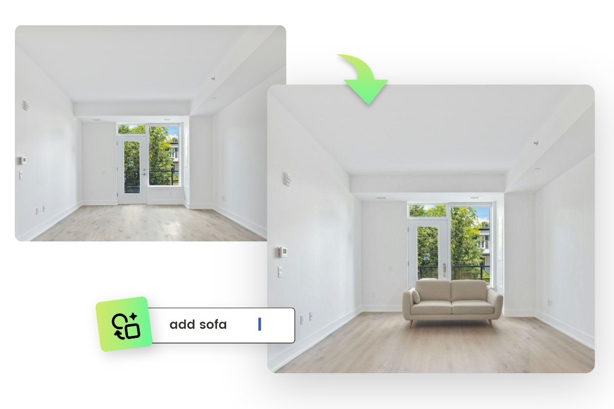 Ajouter un canapé dans une maison vide en utilisant le remplissage génératif IA de Fotor
