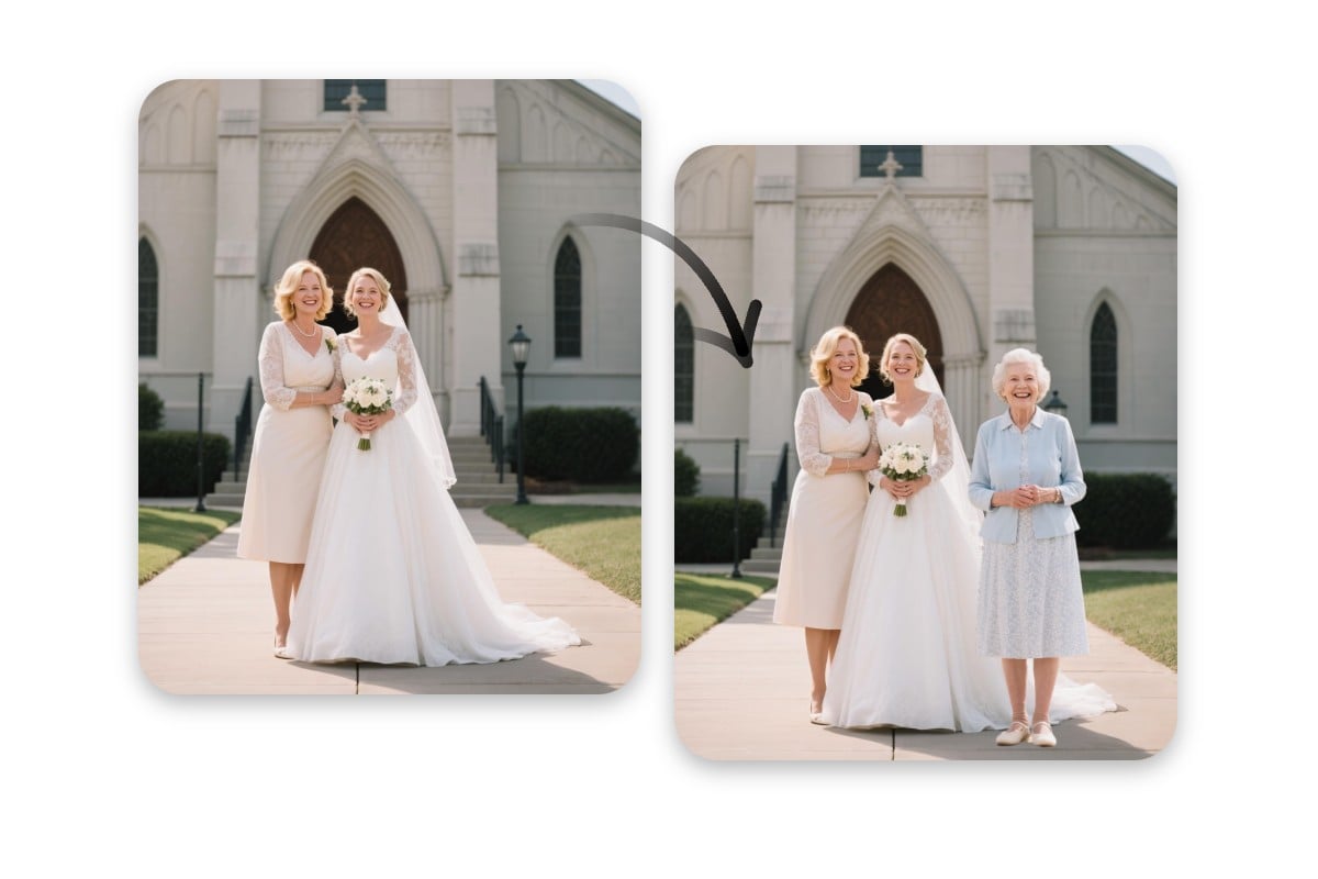 Add the descended grandmom into the wedding picture of her grand daughter
