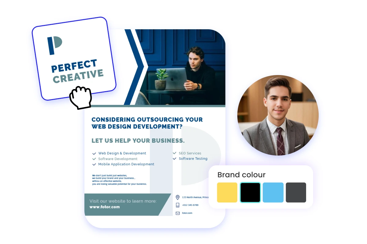 Add your business logo and headshot use your brand color to customize fotor business flyer template