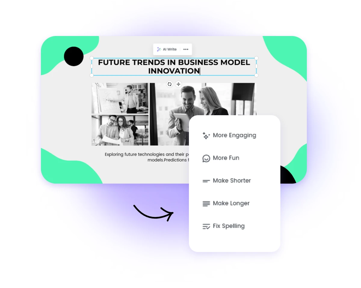 Adjust the content by yourself or using our ai write tool in fotor ai business presentation maker