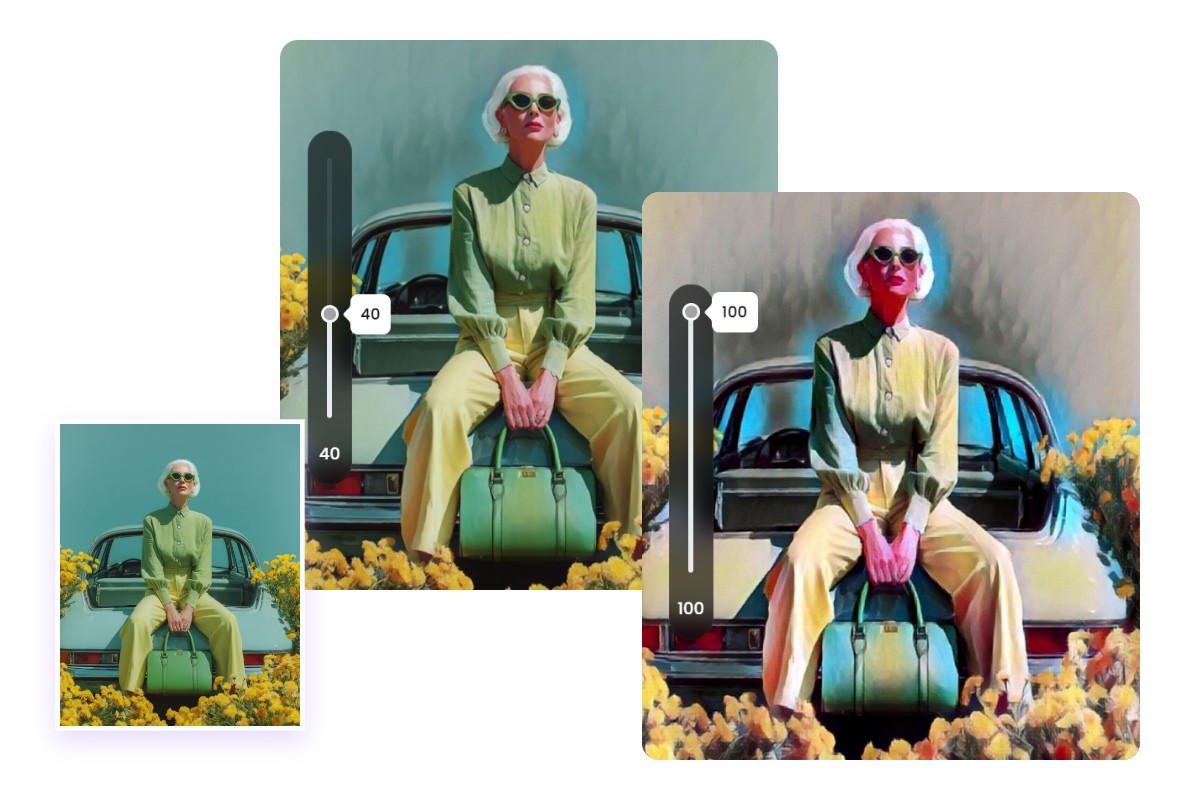 Adjust watercolor effect intensity for the morden female image