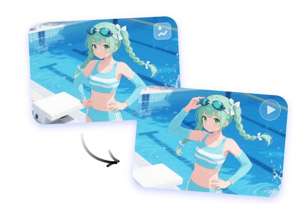 青い水着を着ている女の子のイラストを動かす