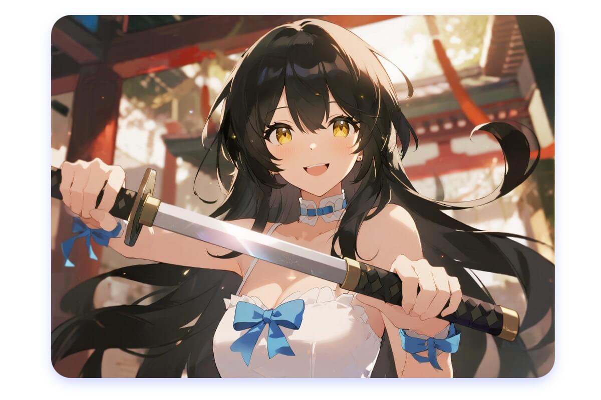 刀を持つ二次元のAI美少女の画像生成