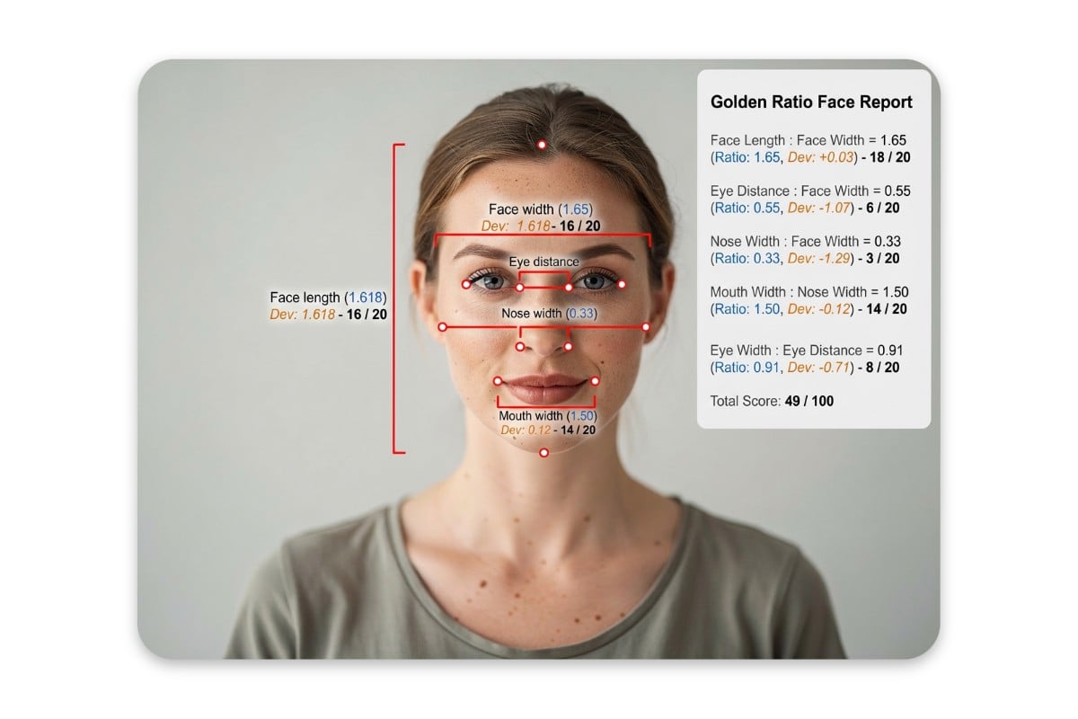 黄金比率顔診断によるパーツごとの詳細な比率分析