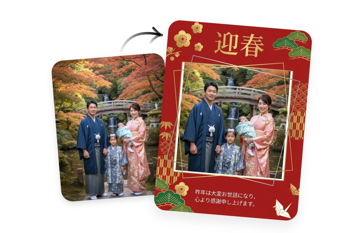 写真からワンクリックでAI年賀状を自動生成