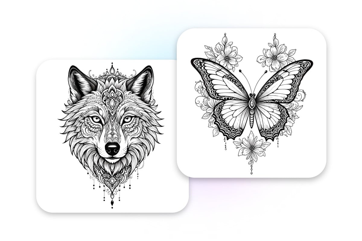 Ai tattoo generator wolf and butterfly for men and women