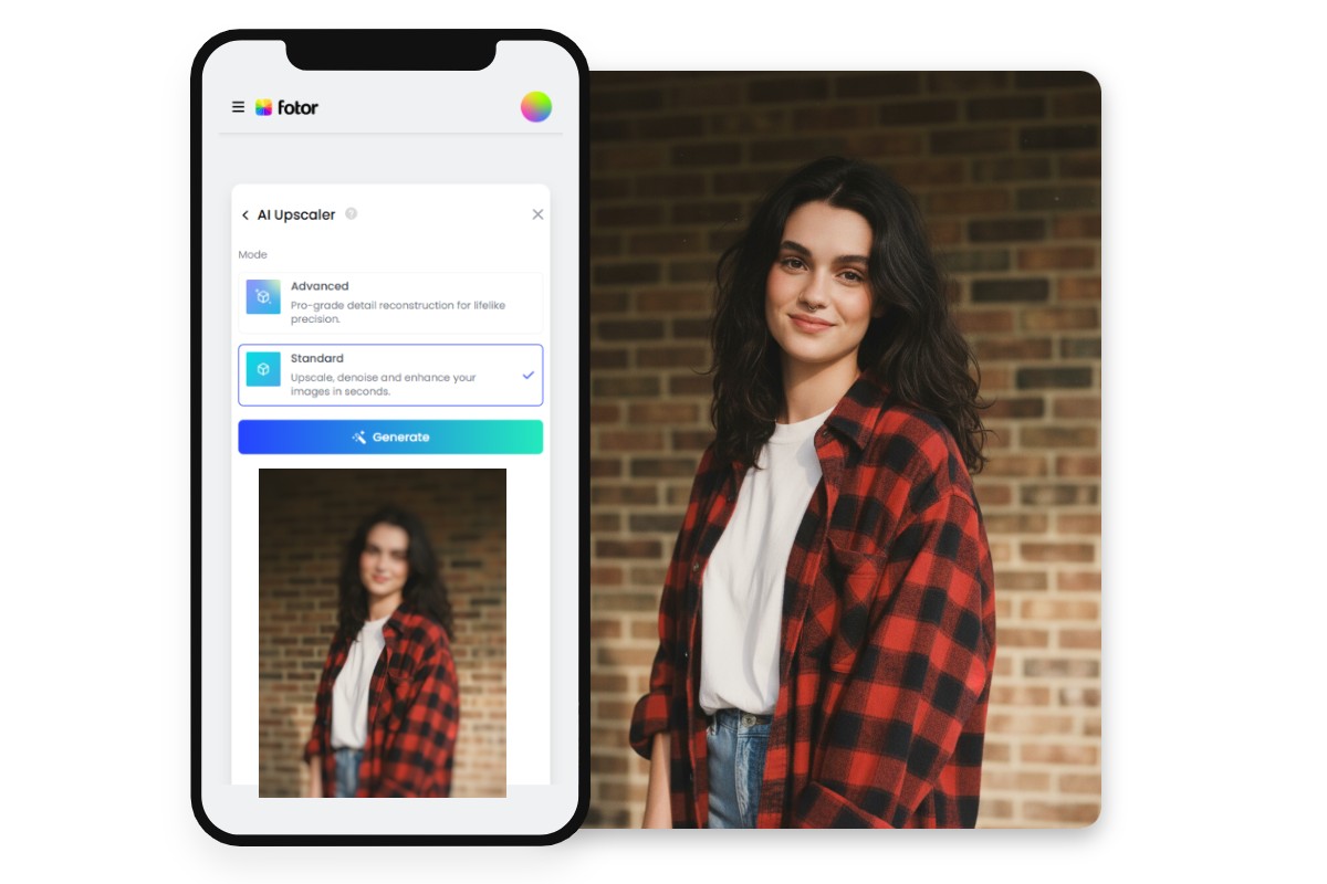 Ai upscale a photo of a vintage girl in fotor mobile batch image upscaler