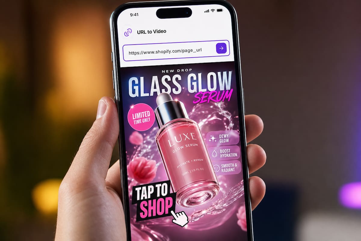 An advertisement video for skincare products generated from a product url for social media sharing
