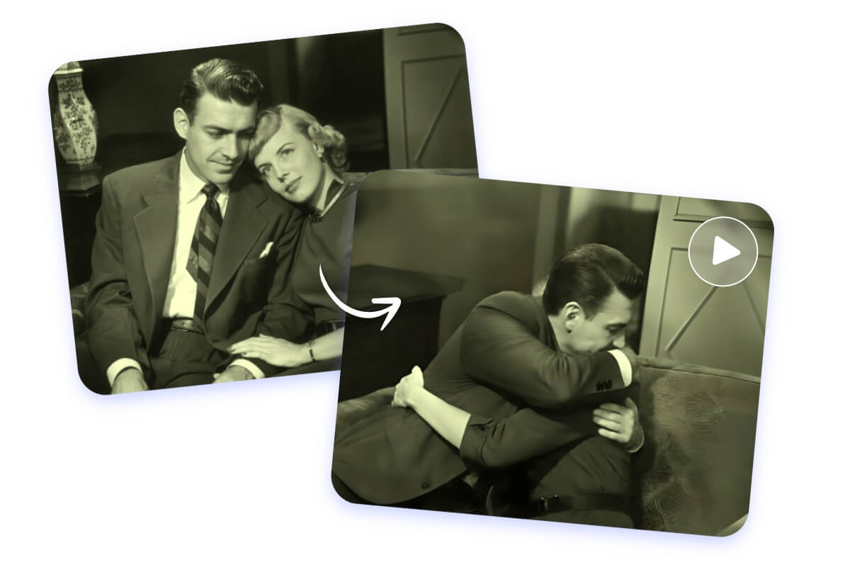 Animate an old photo of a couple and make them hug