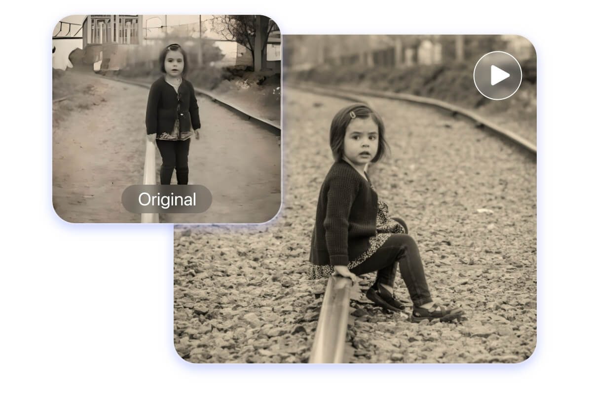 Animate an old photo of a little girl in fotor