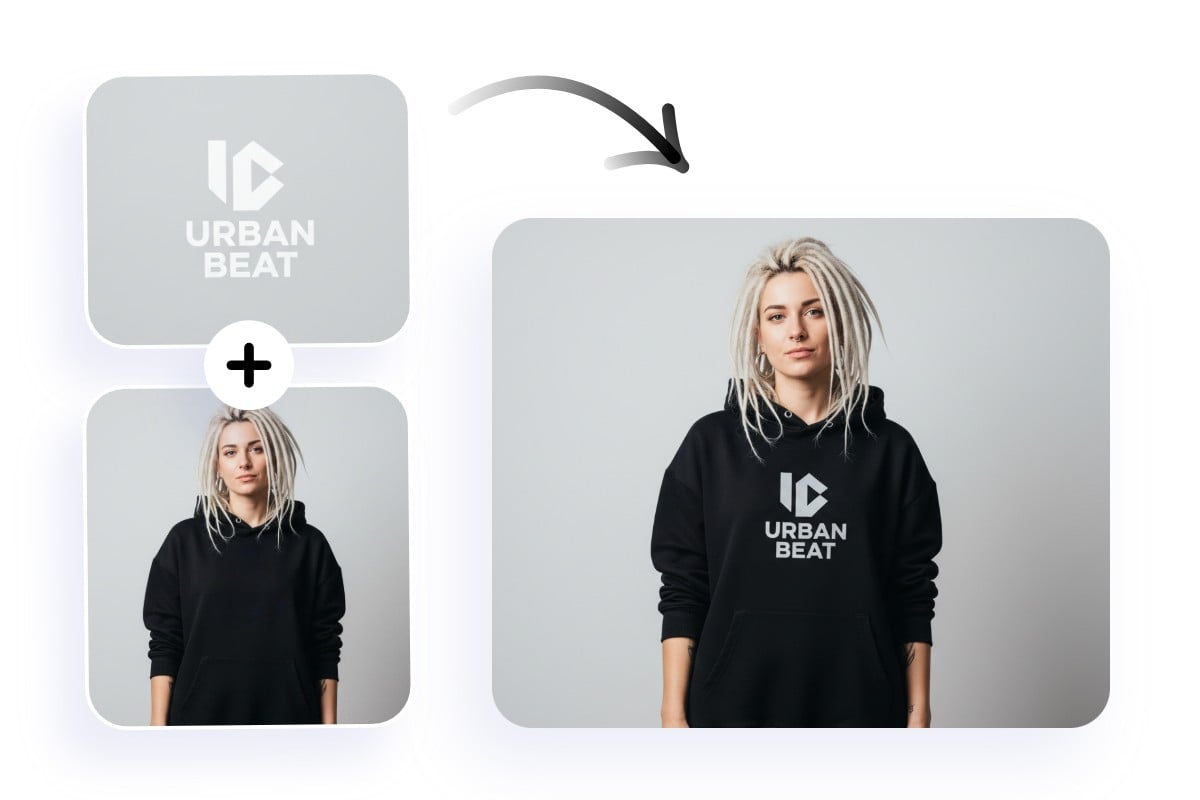 In Sekundenschnelle wird dein Design in ein realistisches Hoodie-Mockup integriert