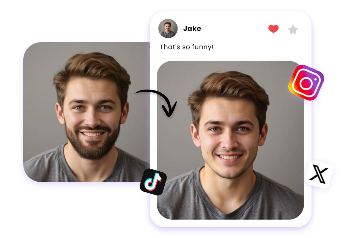 Probieren Sie den No-Beard-Filter von Fotor KI für Social Media aus