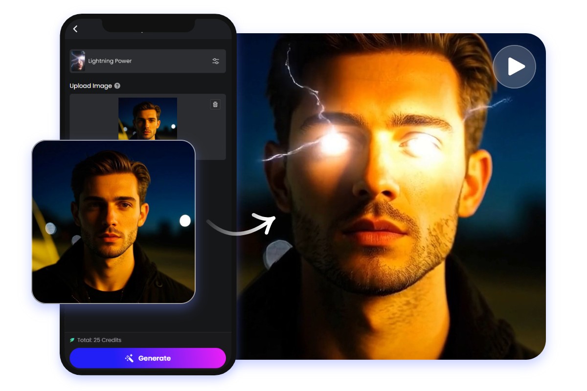 Apply luminous gaze filter to a man portrait with Fotor Halloween video filter