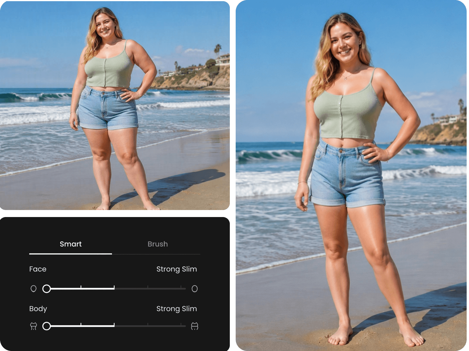 Apply one click skinny filter to make a fat lady slim