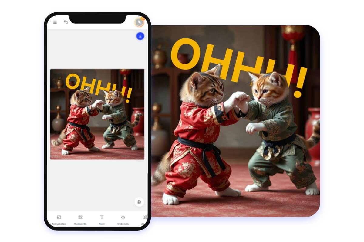 Apply our online free text behind image tool on mobile phone