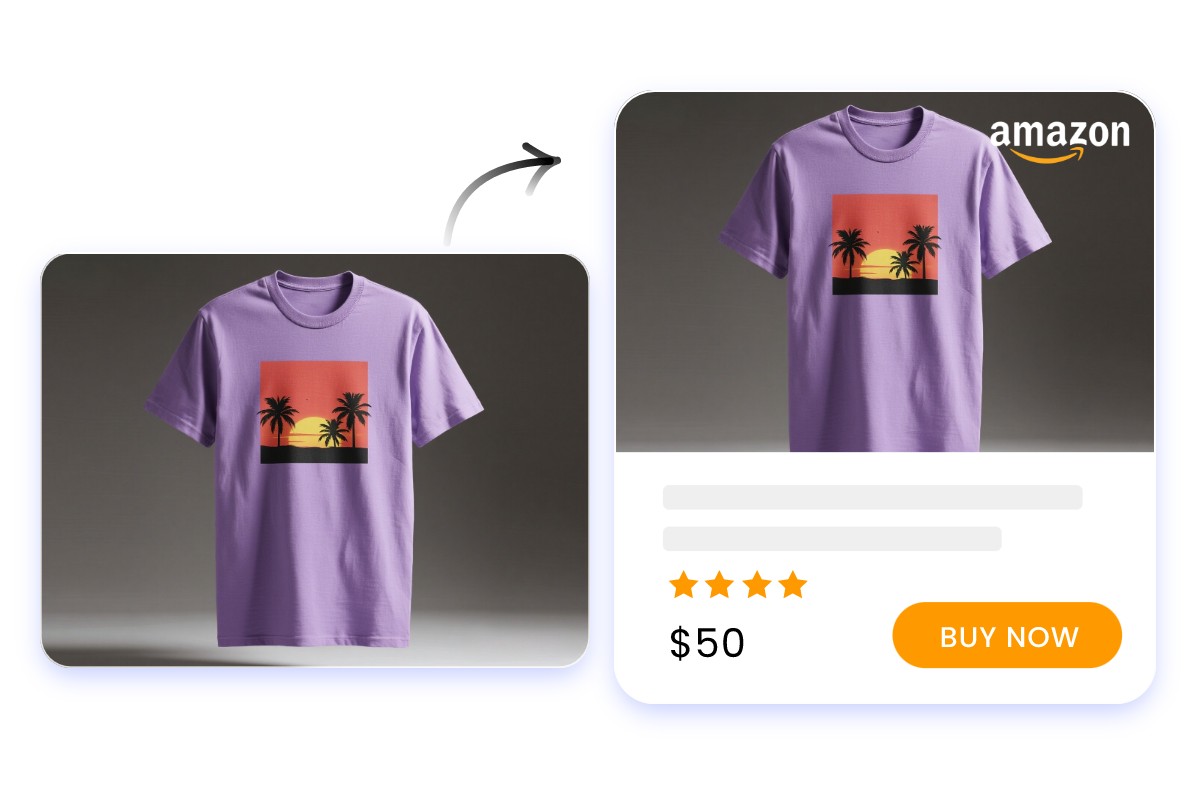 Apply the ai designed purple shirt to an e commerce platform