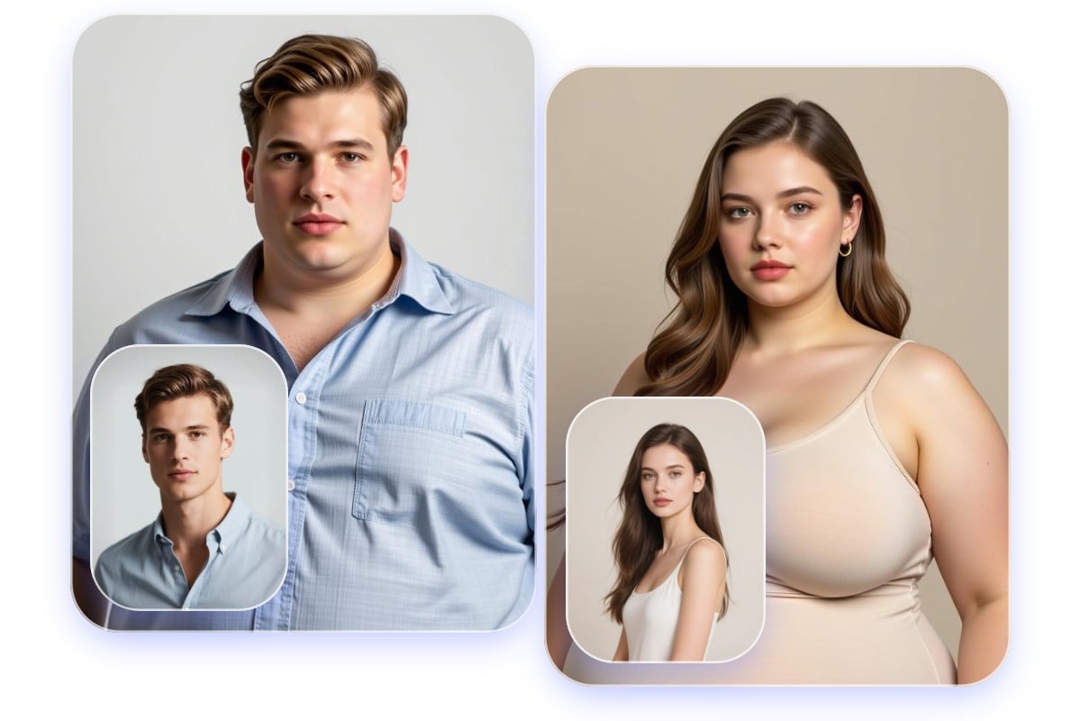 男性と女性の写真に太らせる加工を適用