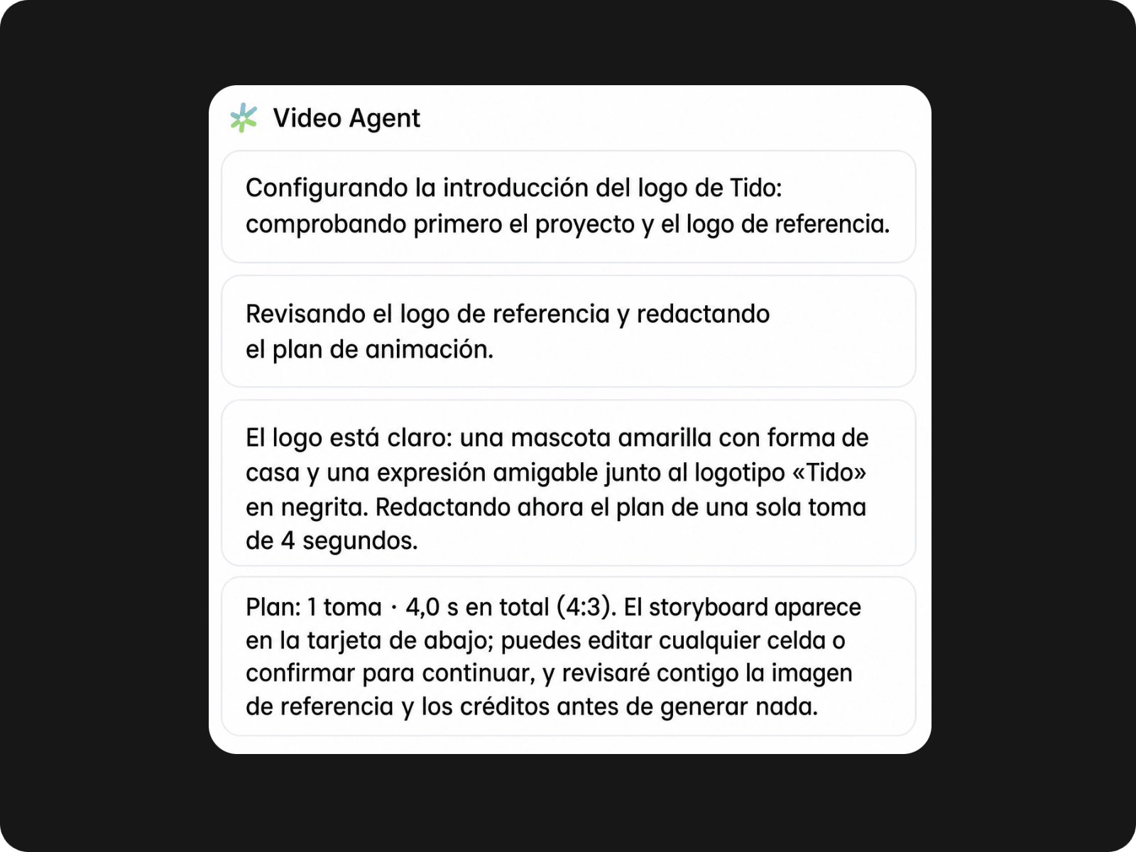 Genera automáticamente un guion para sugerir animaciones para la escena de tu logotipo animado