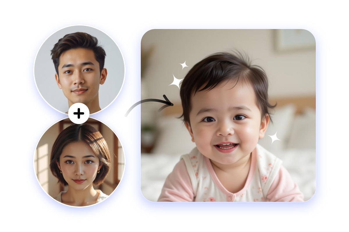 男性と有名な女性との未来の子供の顔を予想する写真