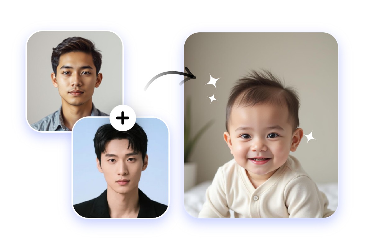 男二人の画像をアップロードして子供の顔予想