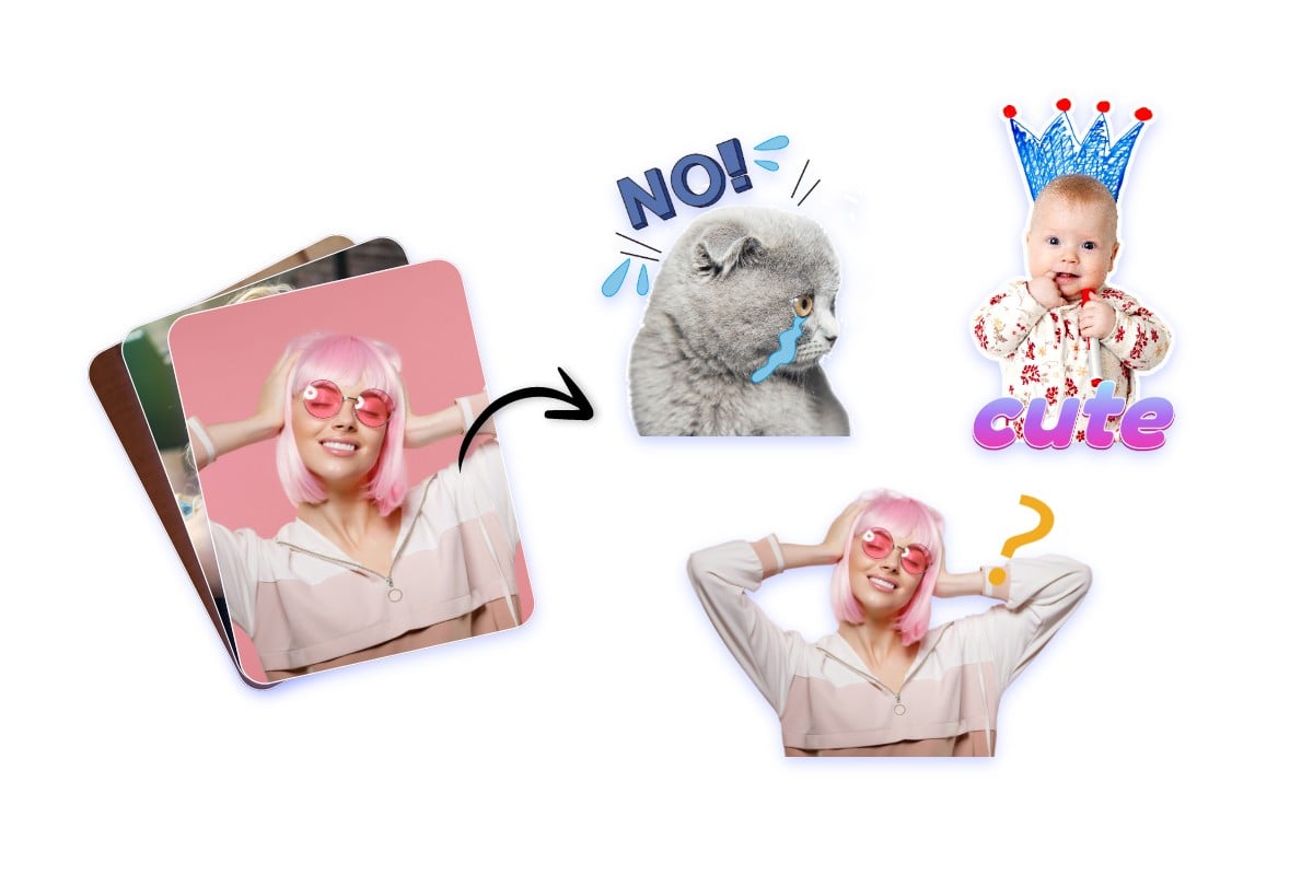 Batch generate whatsapp stickers of funny girls and cute kittens and babies
