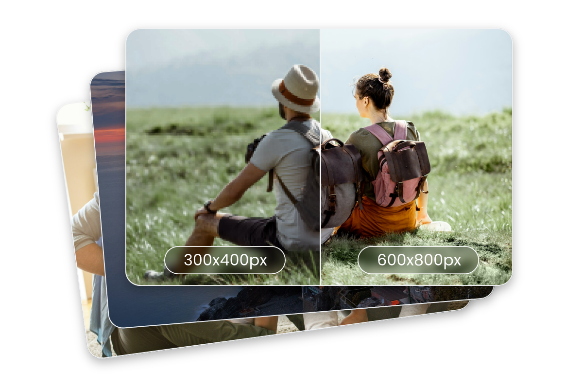 Before and after converting a batch of images from 300x400px to 600x800px