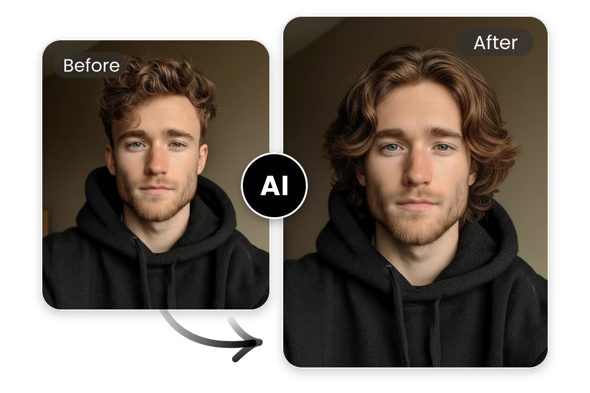 Before and after effect of Fotor AI male hairstyle changer featuring textured slick back to bro flow