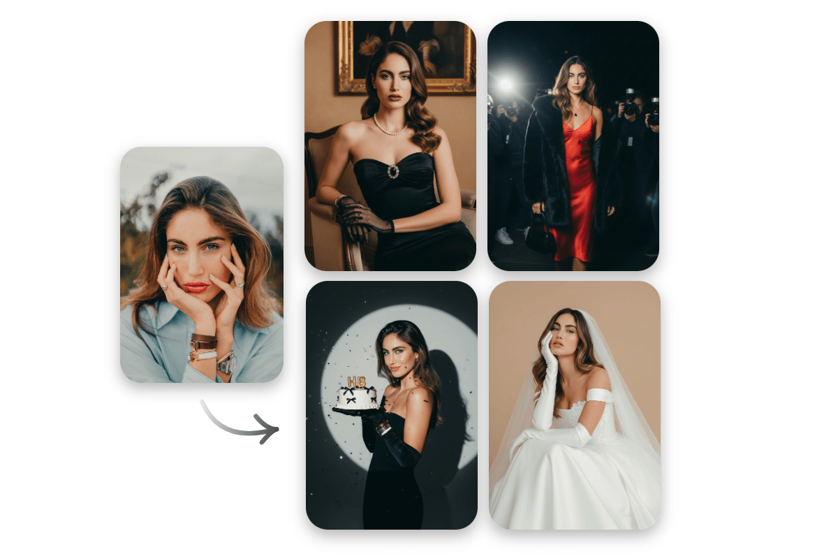 Before and after girl headshot for different templates