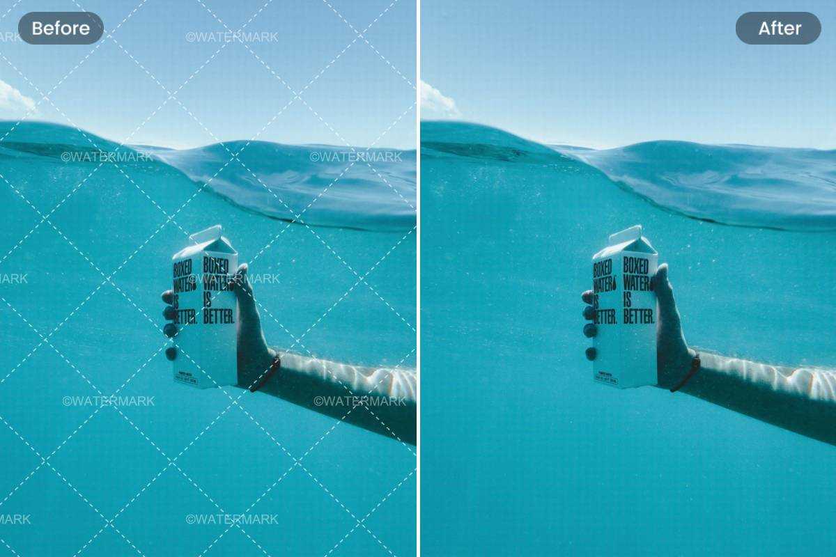 Before And After Results Of Removing Multiple Watermarks From A Photo 