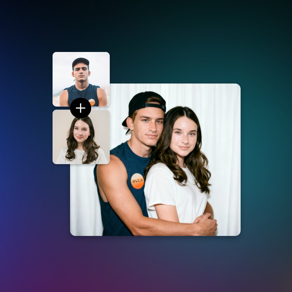 Blend two pictures into one couple photo with Kling AI image generator
