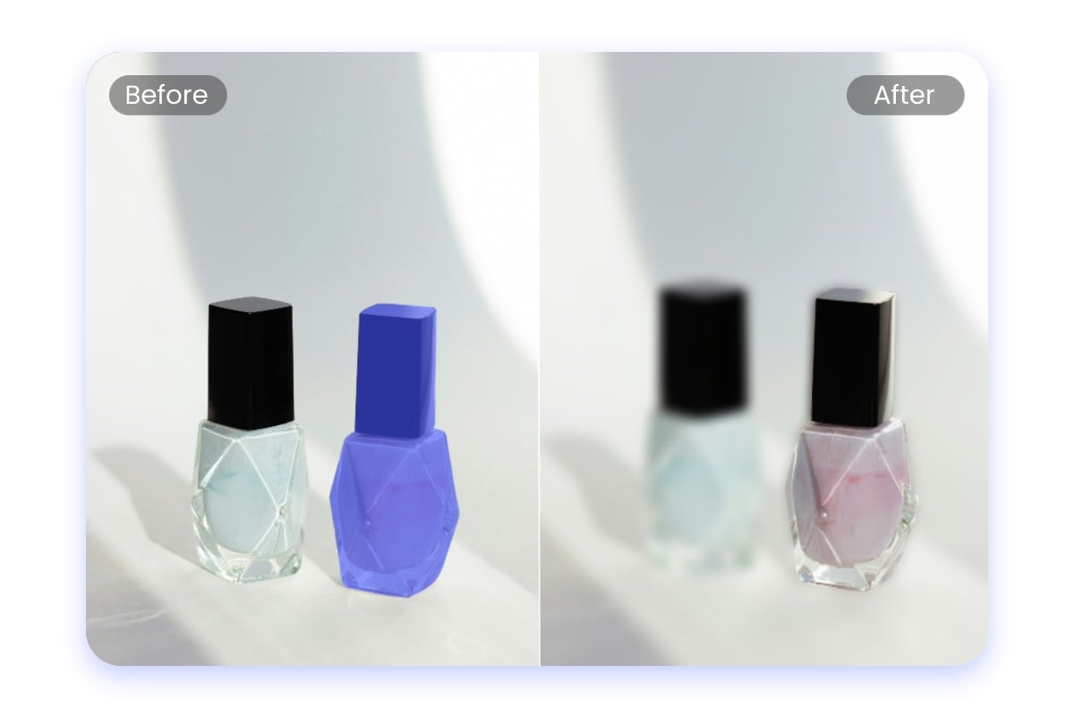 Blur the background of a nail polish ad and highlight the red one