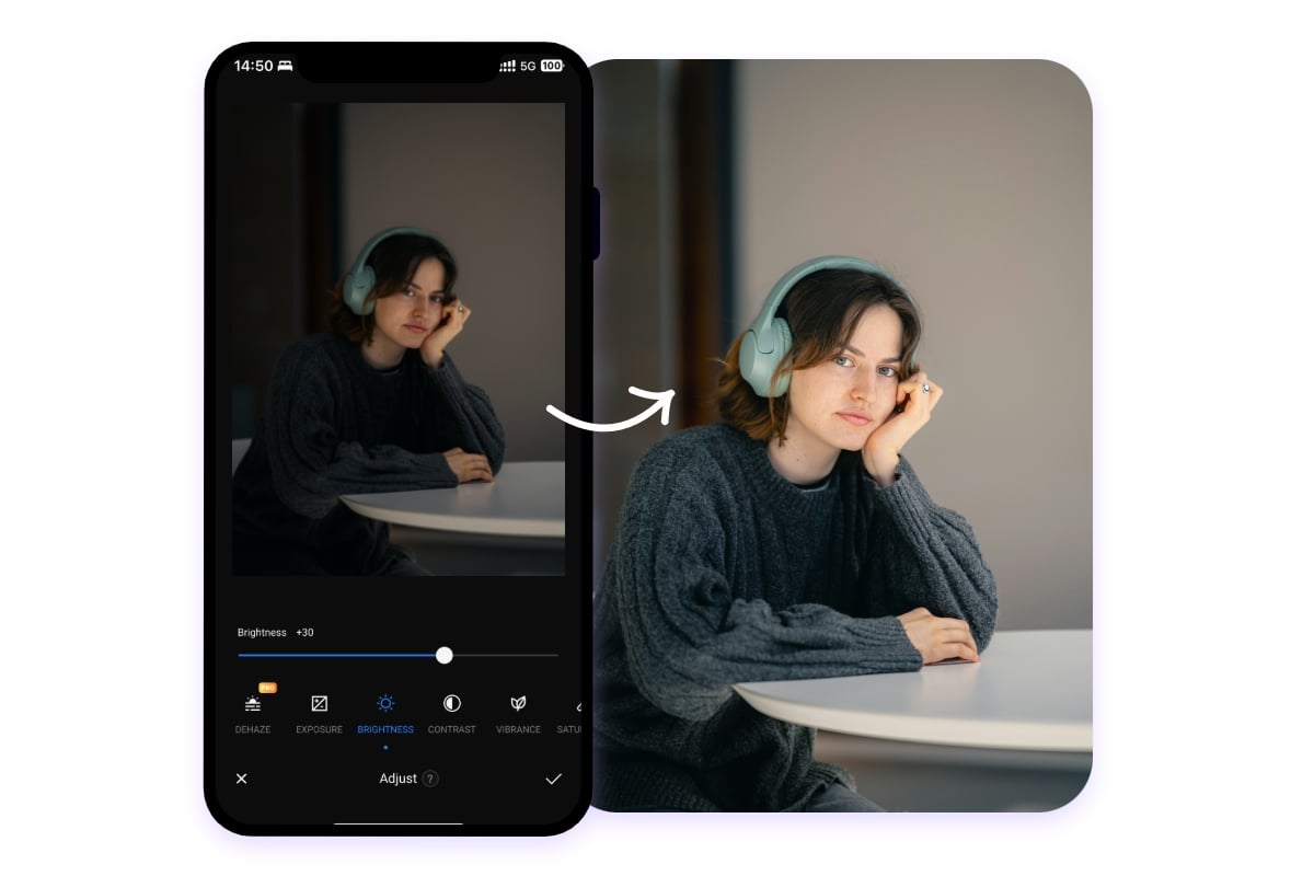 Brighten a girl image on Fotor App