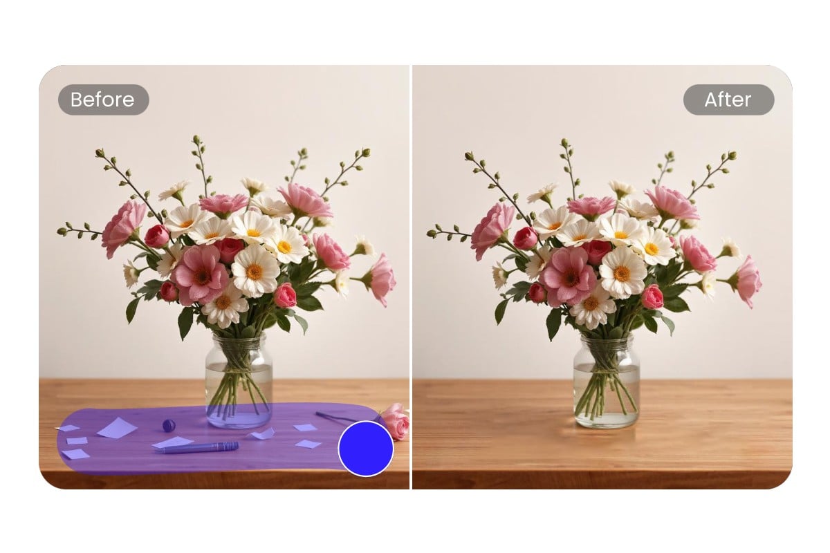 Brush and remove cluttered table picture