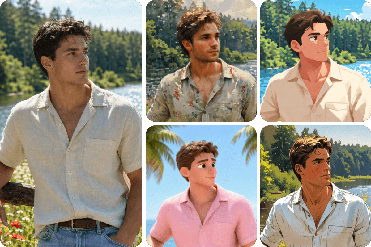 Change a photo of a man to different looks with ai filters