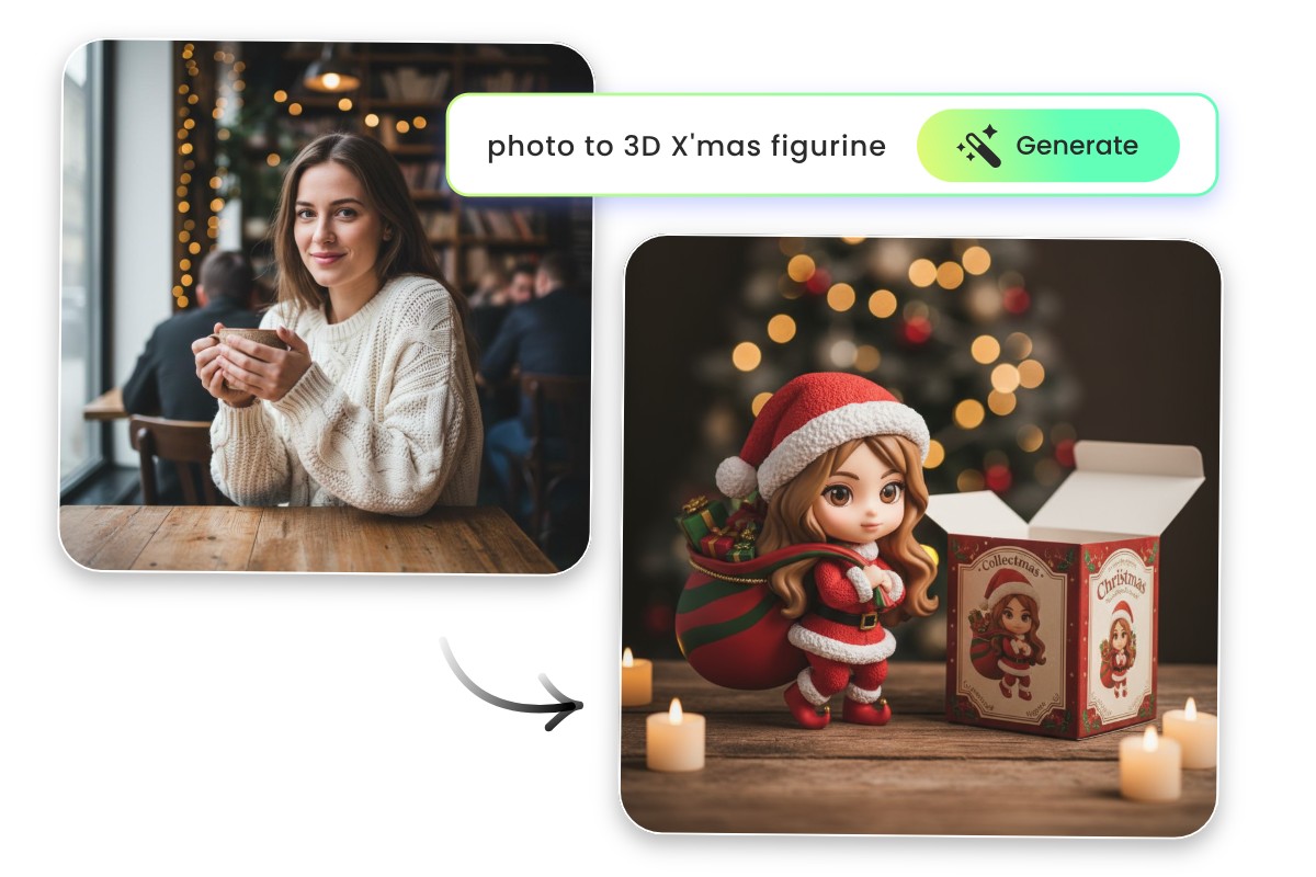 普通の女の子の写真をクリスマス3Dフィギュアに変更