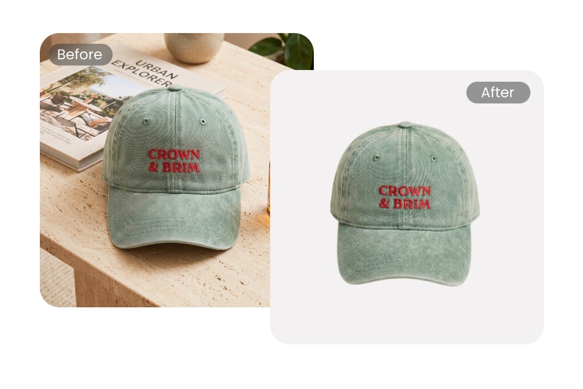 Change background of hat into white with AI photo editing