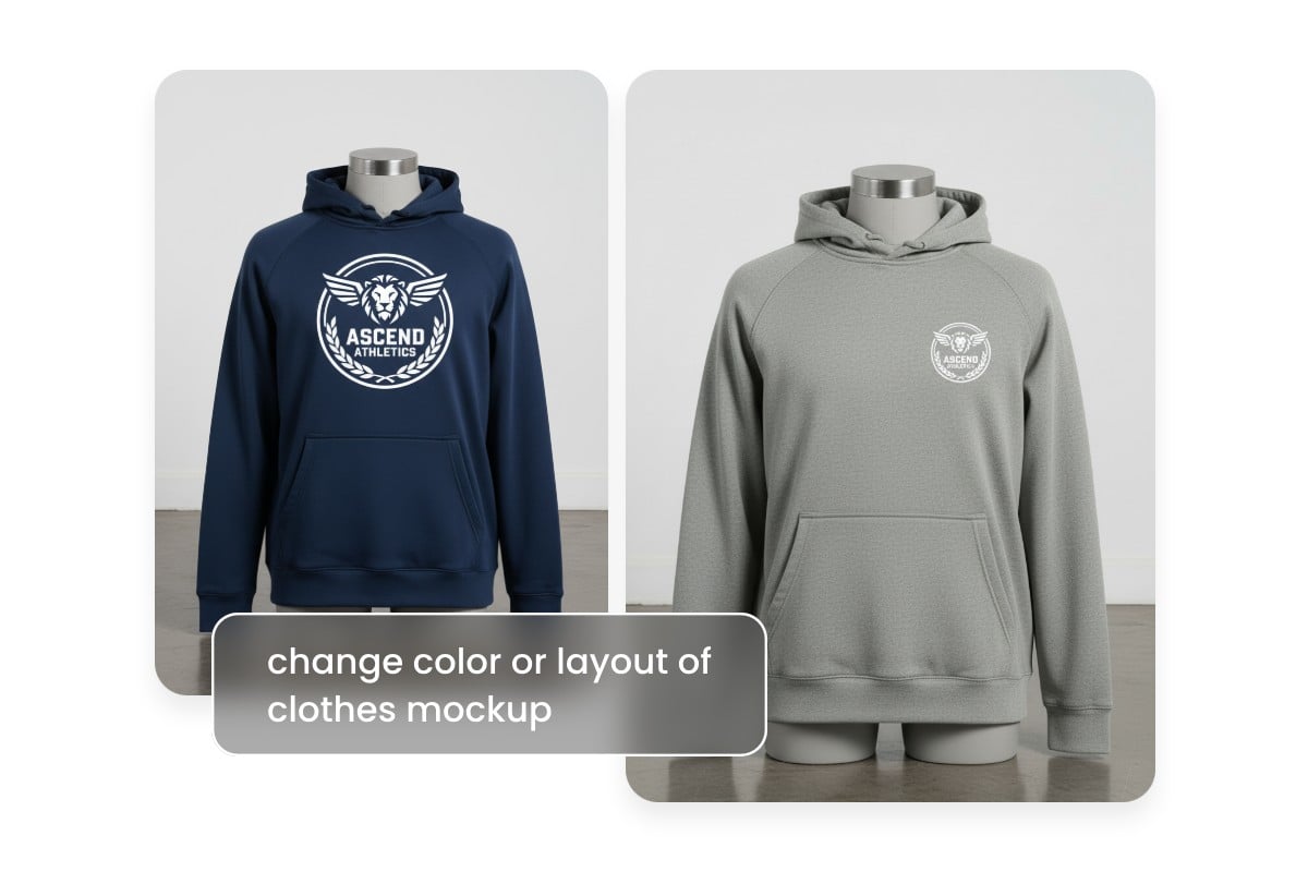 Change color and layout of clothing mockups with prompt